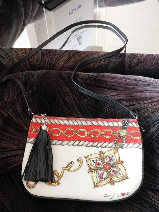 Brighton Handbags - Brighton White, Red and Black Canvas Crossbody with Tassel Charm